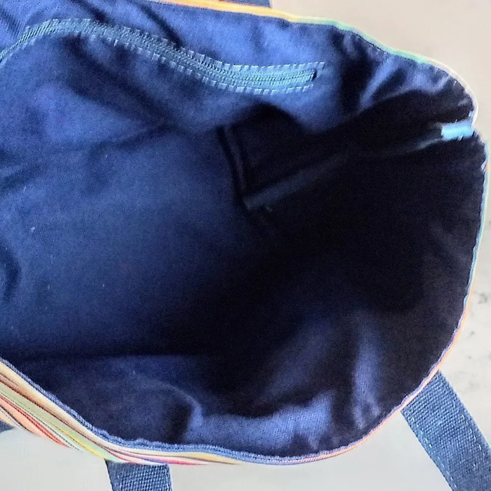 Patricia Han Navy Blue Canvas Striped Tote Bag